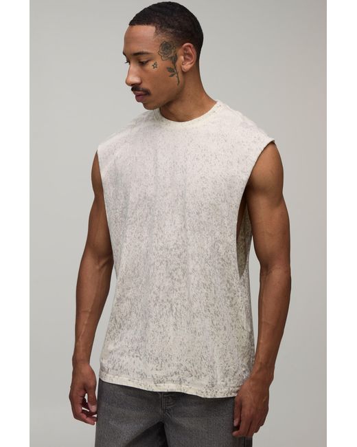 BoohooMAN Gray Oversized Spray Wash Tank Cotton for men