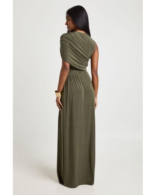 Boohoo Green Double Layer Slinky Sleeveless Ruched Body Maxi Dress