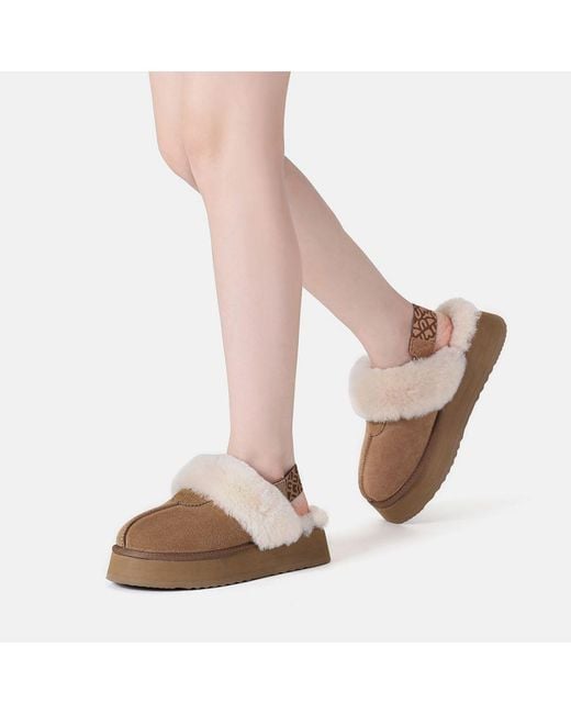 EVER AU Brown Wagtail Removable Strap Platform Slippers