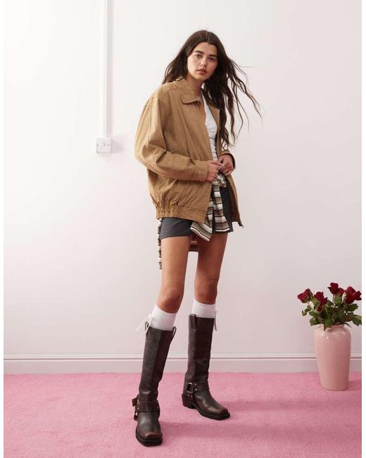 Motel Natural Cavita Faux Suede Longline Bomber Jacket