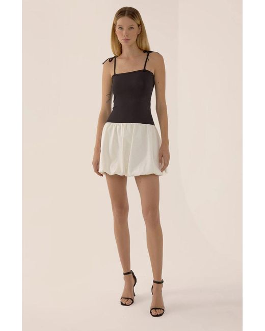 Hiccup Natural Square Neck Slim Fit Mini Dress With Baloon Hem