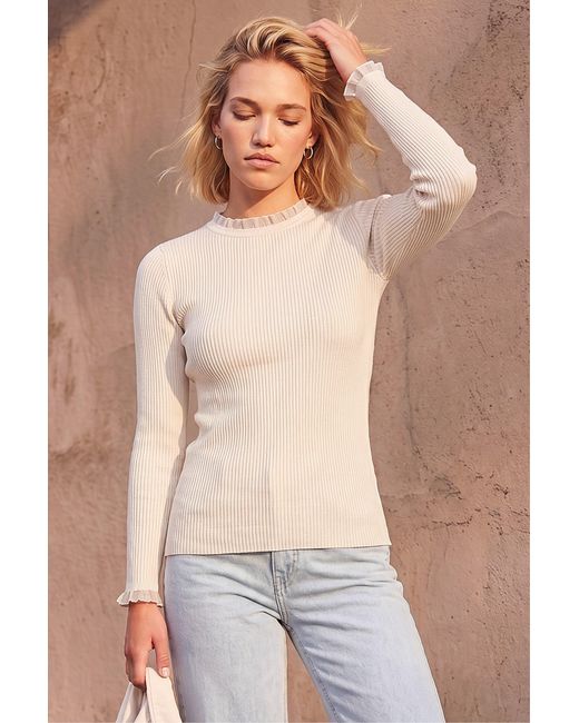 Roman Natural Woven Trim Ribbed Knit Jumper