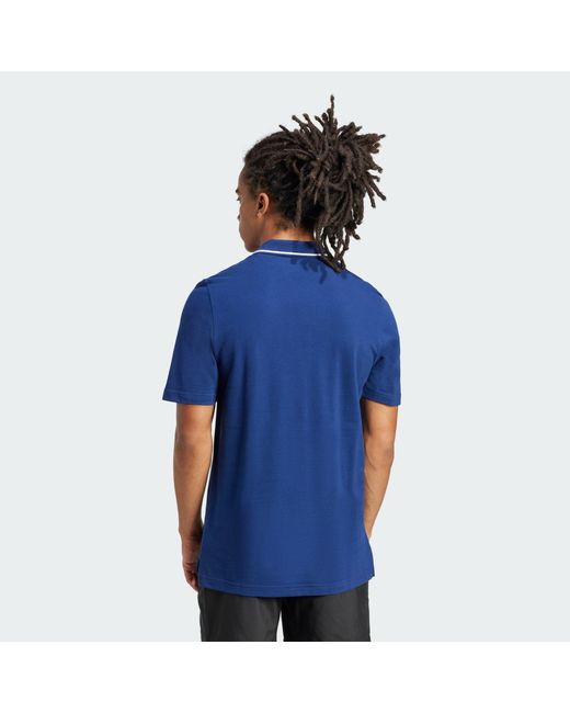 Adidas Blue Essentials Small Logo Piqué Polo Shirt for men