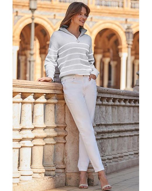 Sosandar Gray Stripe Half Zip Jumper