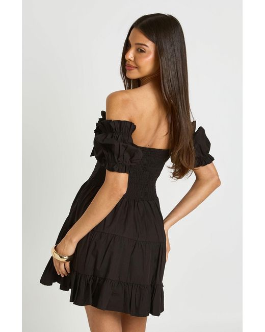 Boohoo Black Ruched Bust Puff Sleeve Mini Dress