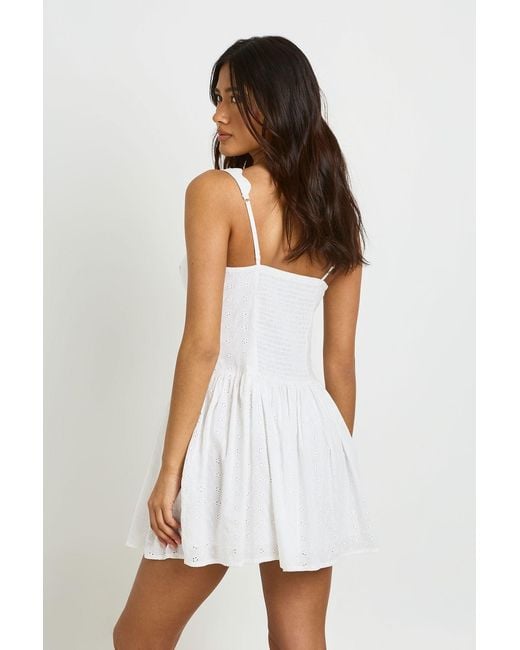 Boohoo White Broderie Scalloped Neck Corset Mini Dress