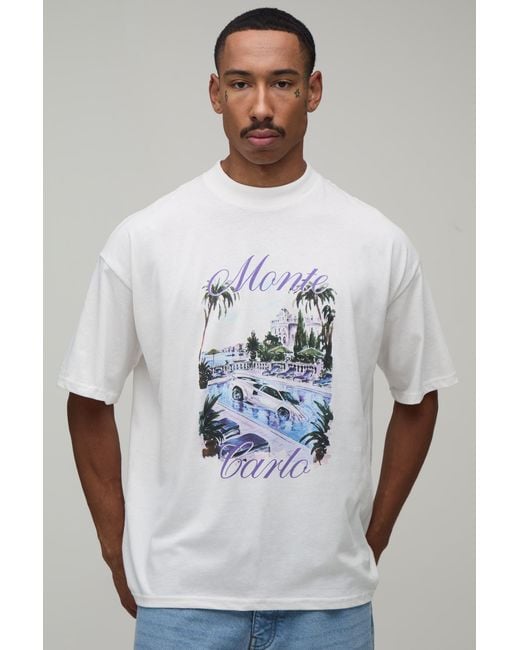 BoohooMAN Gray Oversized Monte Carlo Car Print T-Shirt Cotton for men