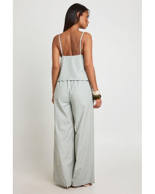 Boohoo Green Stripe Poplin Cami And Wide Leg Trouser Set