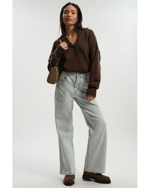 Boohoo Blue Comfort Stretch High Waist Straight Leg Jean