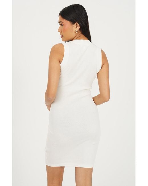 Brave Soul White Ribbed Jersey Sleeveless Bodycon Mini Dress