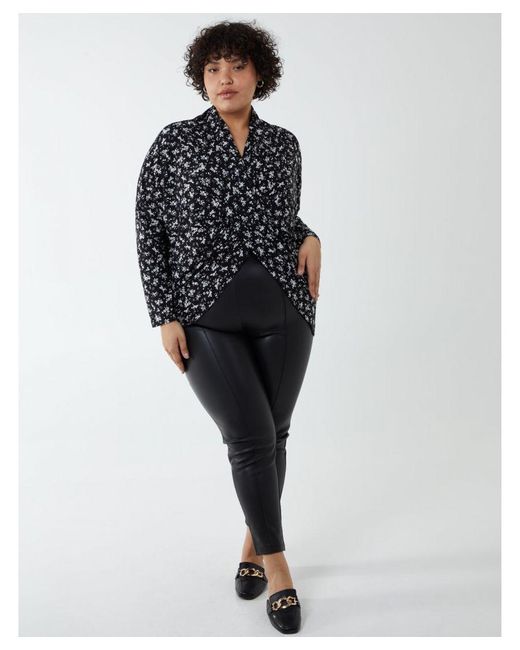 Blue Vanilla Black Curve Draped Dip Hem Top