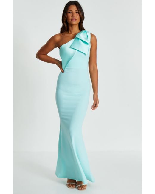 Quiz Blue Mint One Shoulder Bow Maxi Dress