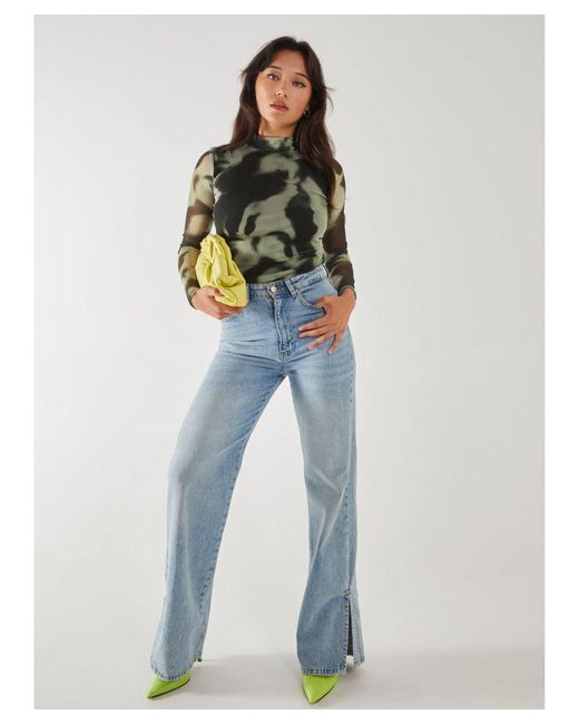Pink Vanilla Green Smokey Print Long Sleeve Mesh Bodysuit