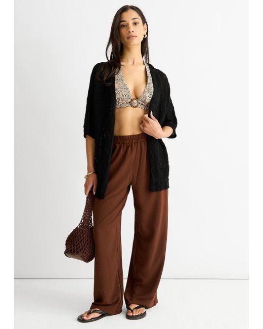 Gini London Black Crochet Knit Edge To Cardigan