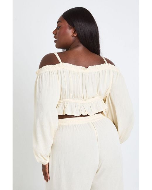 Boohoo Natural Plus Textured Beach Bardot Top