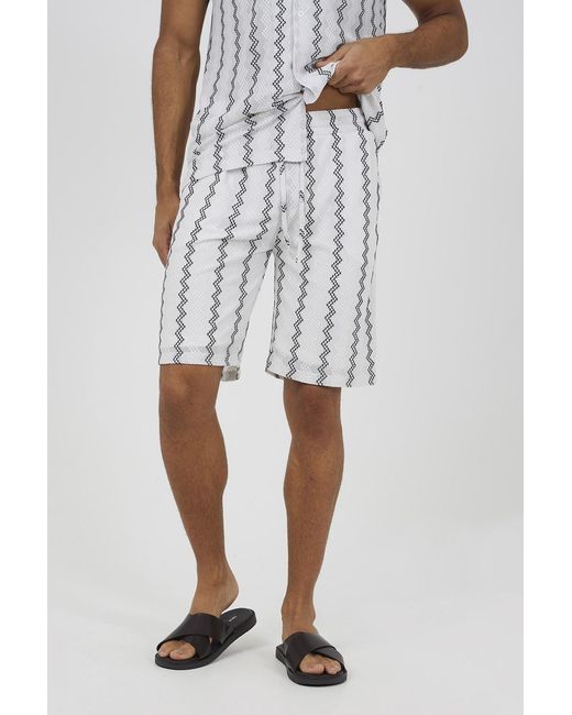 Brave Soul White Wavy Stripe Drawstring Shorts for men
