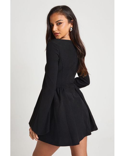 Boohoo Black Structured Corset Skater Dress