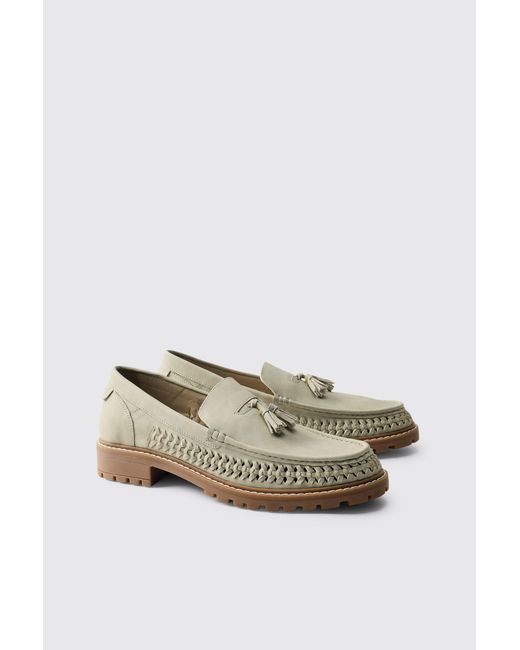 BoohooMAN Natural Faux Suede Weave Track Sole Loafer for men