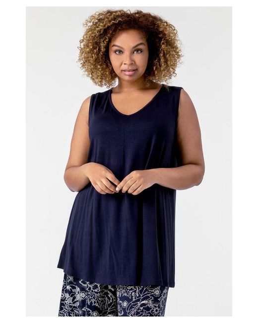 Roman Curve Blue Plain V-Neck Vest Top