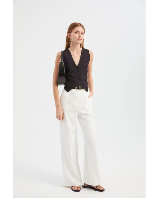 Hiccup White High Waist Straight Leg Trousers With A Belt Detail