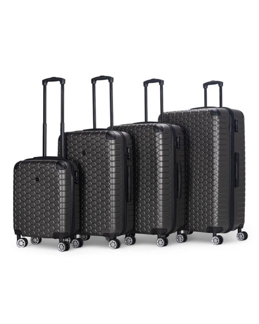 Infinity Leather Black Expandable Charcoal Hard Shell Abs 8 Wheel Luggage Travel Cabin Holiday Bags Suitcase Set