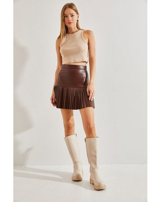 Bianco Lucci Multicolor Pleated Faux Leather Mini Skirt