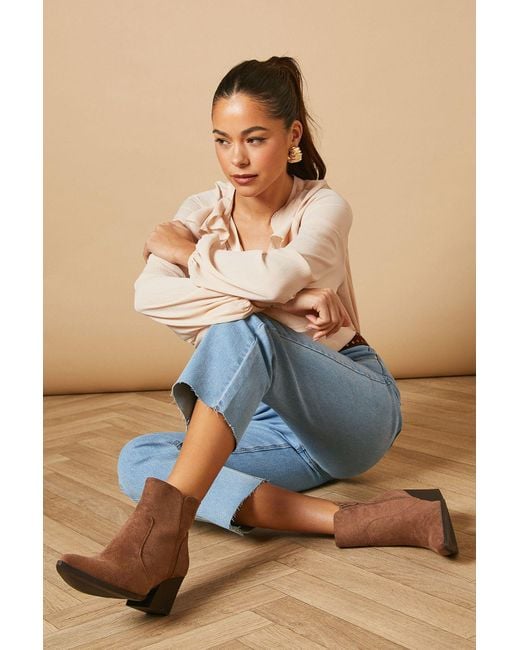 Oasis Blue Sorrel Faux Suede Western Ankle Boots