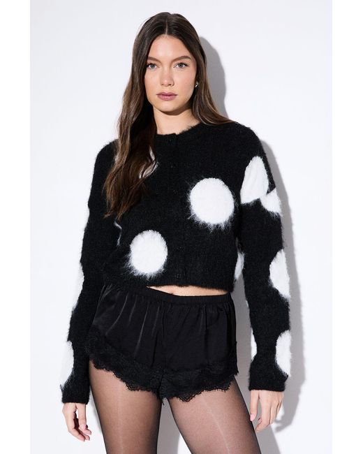 MissPap Black Brushed Giant Polka Dot Knitted Cardigan