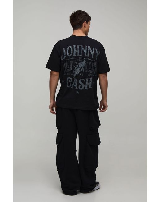 BoohooMAN Black Oversized Johnny Cash License Print T-Shirt for men