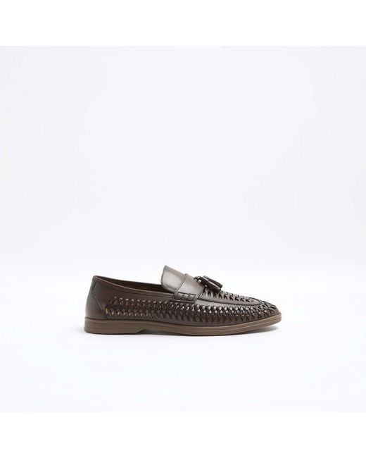 River Island White Loafers Leather Woven Tassel for men