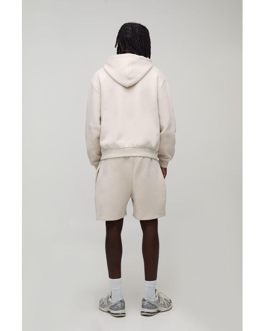 BoohooMAN Natural Oversized Boxy Sport Hooded Short Tracksuit for men
