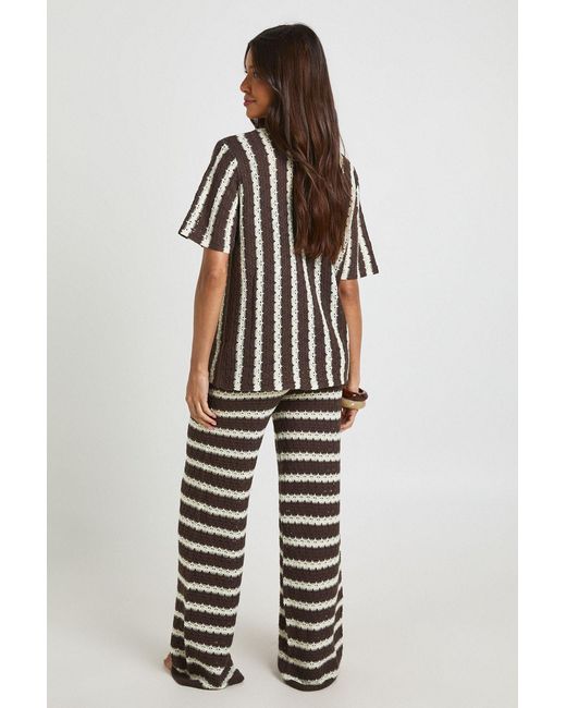 Boohoo Brown Chunky Stripe Crochet Oversized Shirt And Trouser Co-Ord