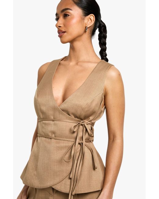 Boohoo Natural Petite Linen Look Waistcoat