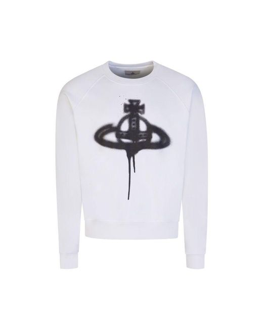 Vivienne Westwood White Spray Orb Sweatshirt Cotton for men