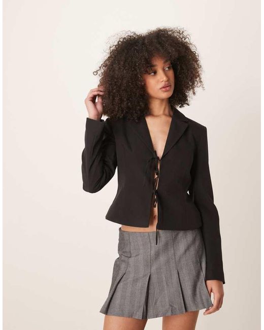Gina Tricot Black Tailored Short Fitted Blazer With Tie Front Bow Detail