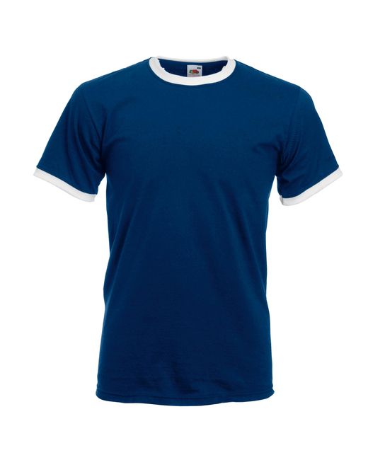 Fruit Of The Loom Blue Ringer Short Sleeve T-Shirt Cotton for men