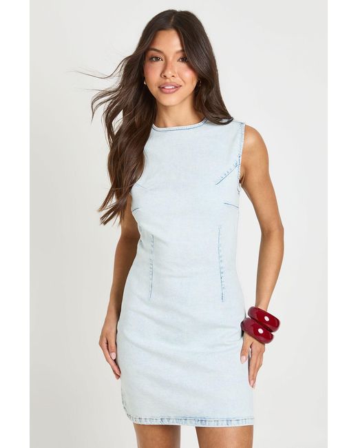 Boohoo White Basic Denim Shift Dress