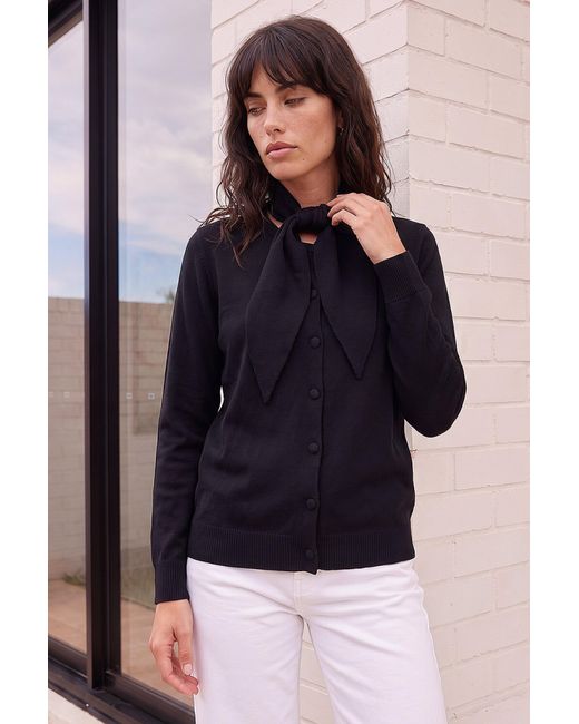 Roman Blue Tie Neck Soft Knit Cardigan