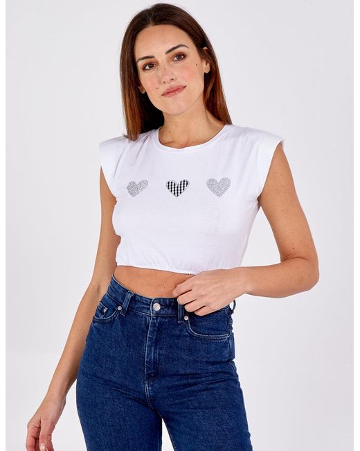 Pink Vanilla White Glitter Heart Crop Top