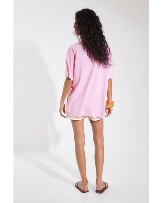 Boohoo Pink Fruit Market Bag Printed Overdye T-Shirt