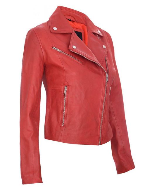 Infinity Leather Red Smart Biker Jacket-Matlock