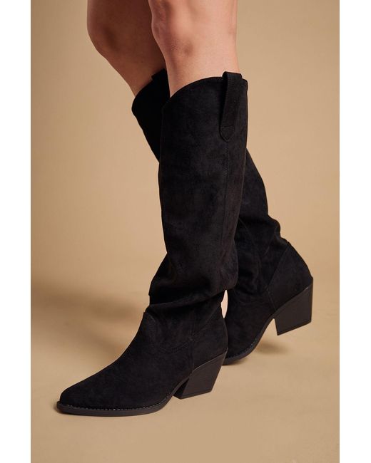 Oasis Black Winnie Faux Suede Slouch Calf Boots