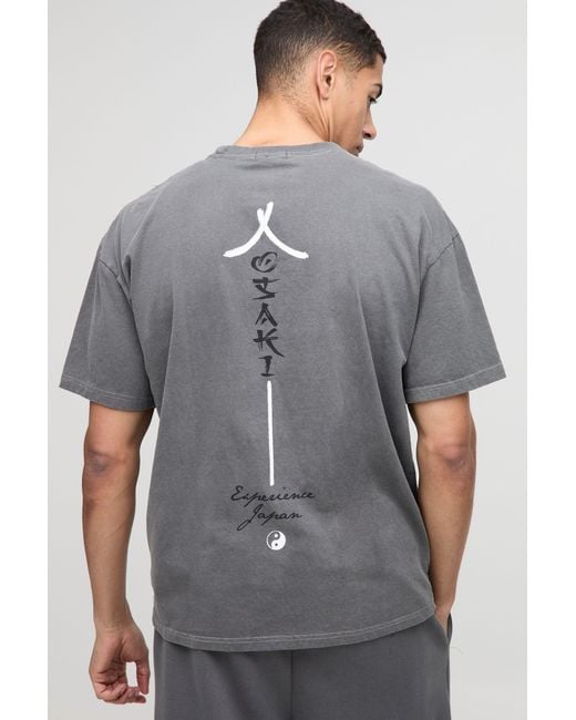 BoohooMAN Gray Oversized Japan Graphic Washed T-shirt for men