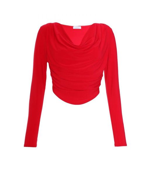 Quiz Red Ruched Cowl Neck Top
