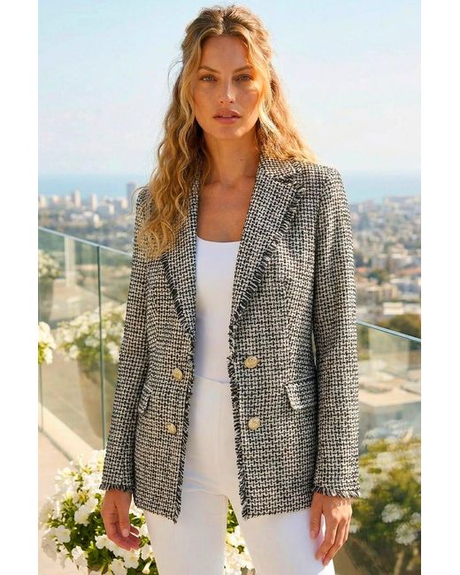 Roman Gray Boucle Frayed Edge Jacket