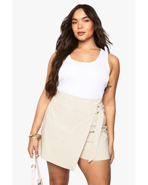 Boohoo White Plus Wrap Buckle Skort
