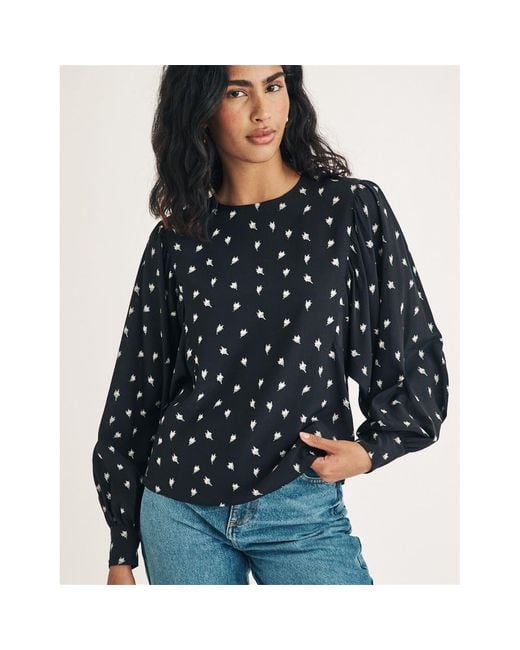 Nobody's Child Blue Nobodys Regular Fit Crew Neck Long Sleeve Blouse