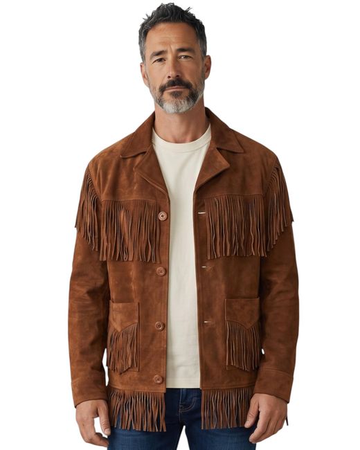 Infinity Leather Brown Western Retro Cowboy Suede Fringe Jacket for men