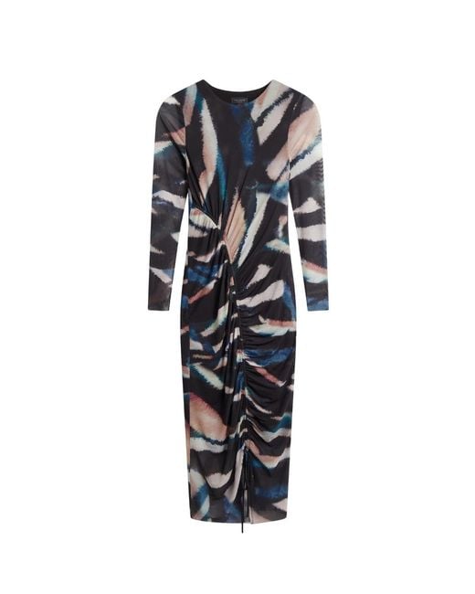 Ted Baker Blue Ellylou Printed Mesh Bodycon Gathered Dress