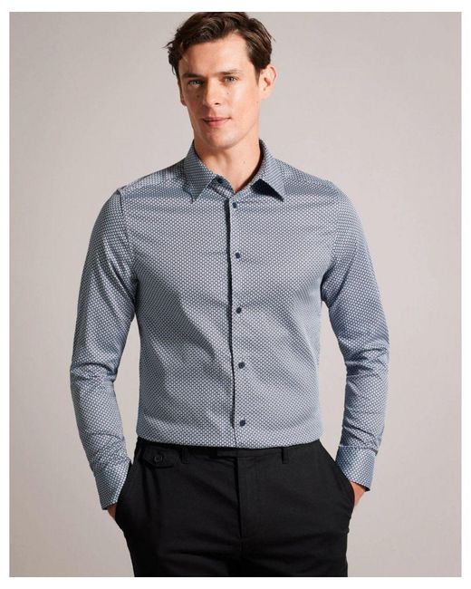 Ted Baker Gray Faenza Long Sleeve Geometric Shirt for men